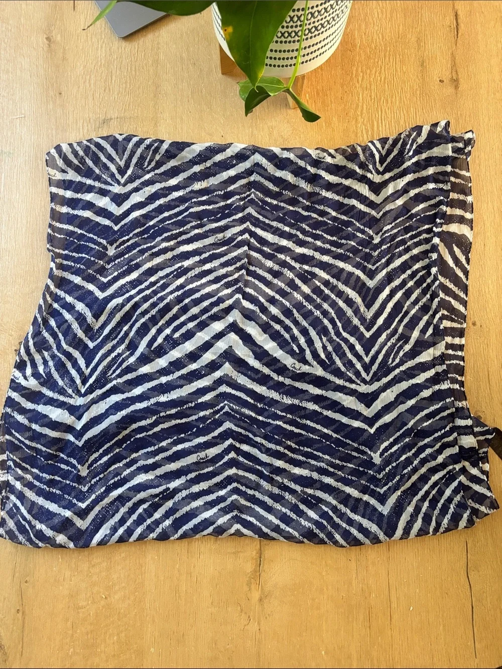 Coach Navy and White Abstract Stripe Infinity Scarf